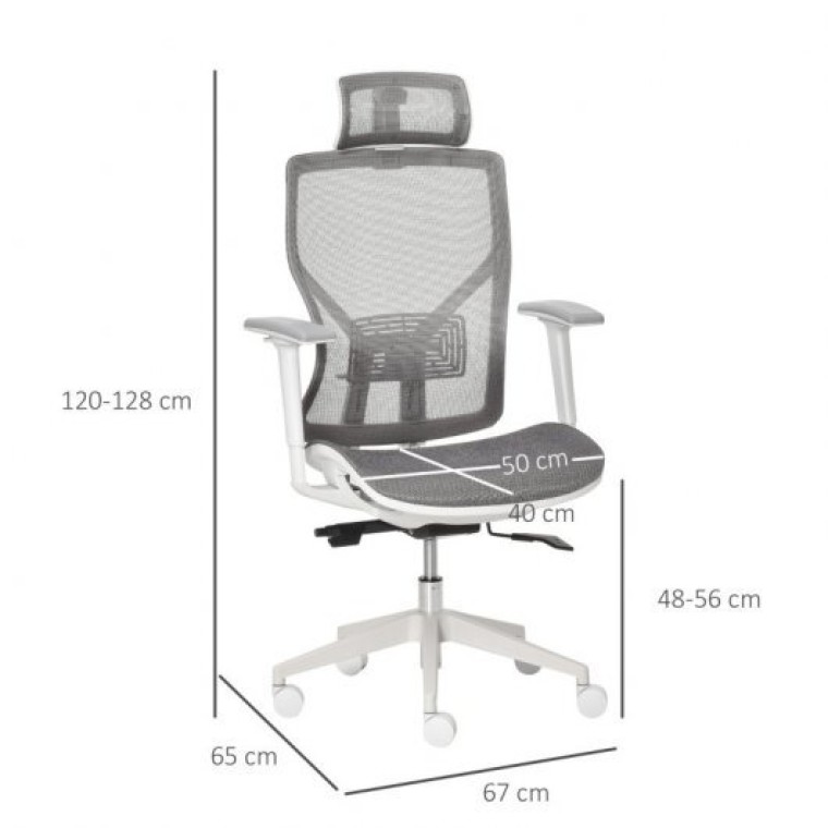 Vinsetto Silla de Oficina Ergonómica con Reposacabezas Gris