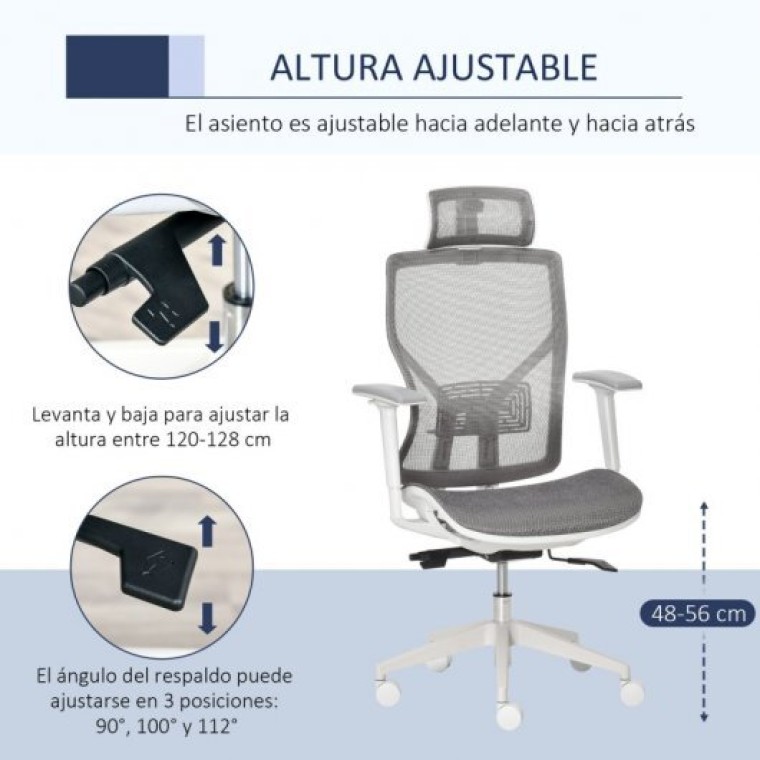 Vinsetto Silla de Oficina Ergonómica con Reposacabezas Gris