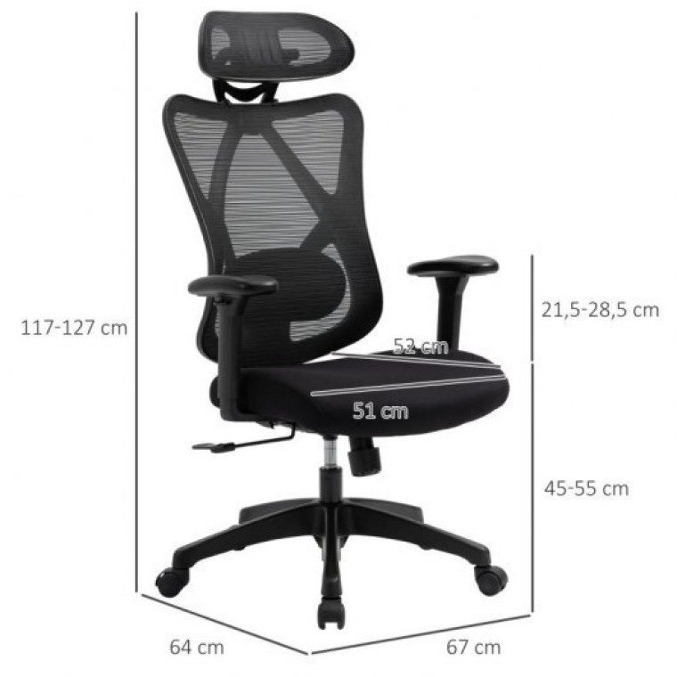 Vinsetto Silla de Oficina Ergonómica con Altura Ajustable Negra