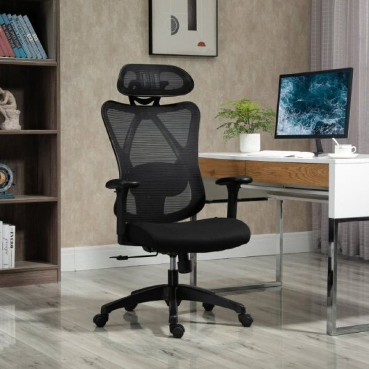 Vinsetto Silla de Oficina Ergonómica con Altura Ajustable Negra