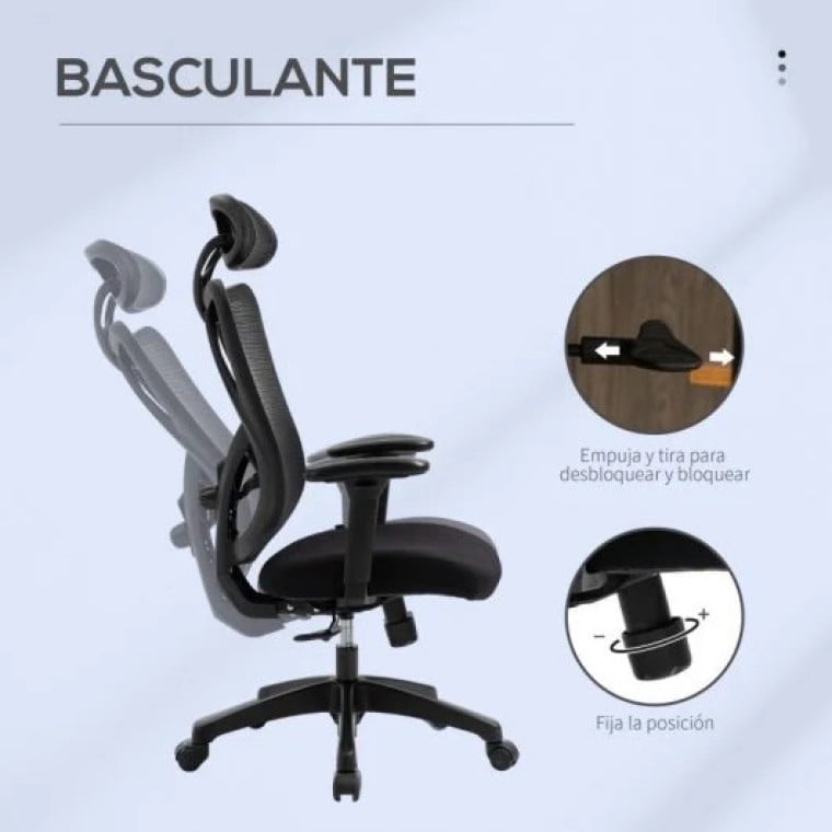 Vinsetto Silla de Oficina Ergonómica con Altura Ajustable Negra