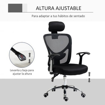 Vinsetto Silla de Oficina Transpirable con Reposacabezas Negra