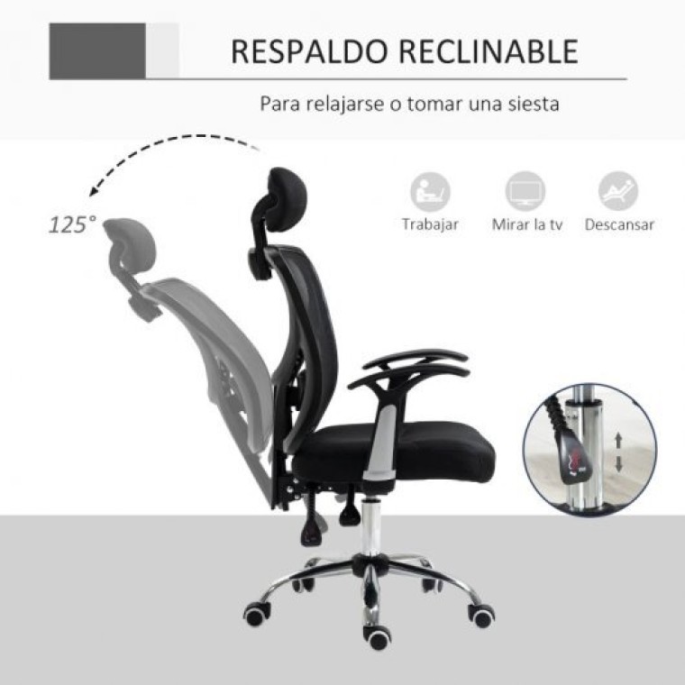 Vinsetto Silla de Oficina Transpirable con Reposacabezas Negra