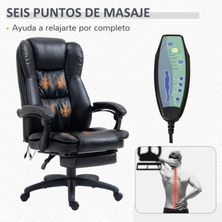 Vinsetto Silla de Oficina Giratoria con Altura Ajustable Masaje y Control Remoto Negra