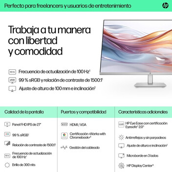 Monitor HP Series 5 527sh 27" LED IPS FullHD 100Hz Altura Ajustable