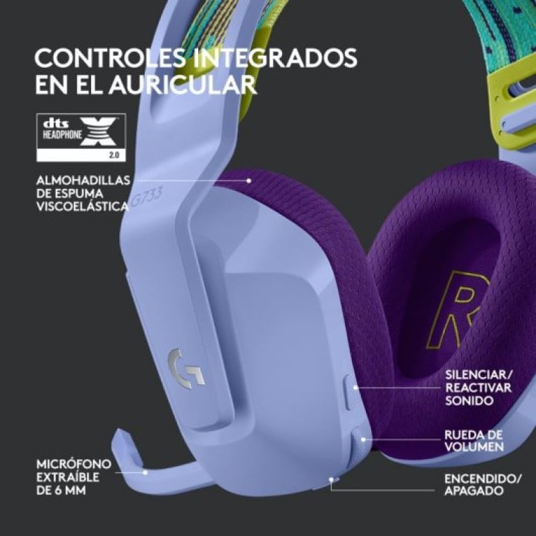 Logitech G733 Lightspeed RGB Auriculares con Micrófono Inalámbricos Gaming Lilas