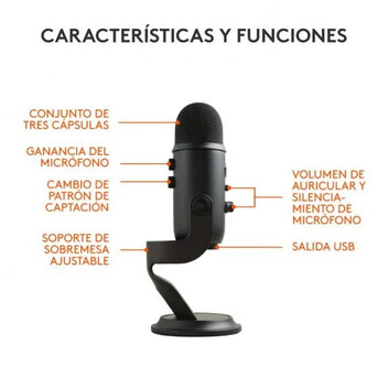 Blue Microphones Yeti Micrófono USB Negro para Grabación y Transmisión en PC