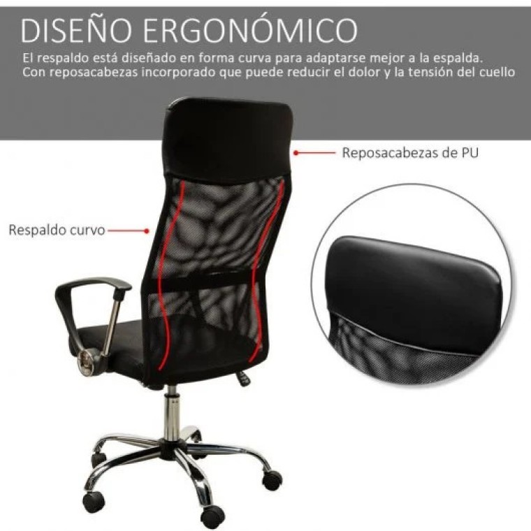 HomCom Silla de Oficina Ergonómica de Malla Negra