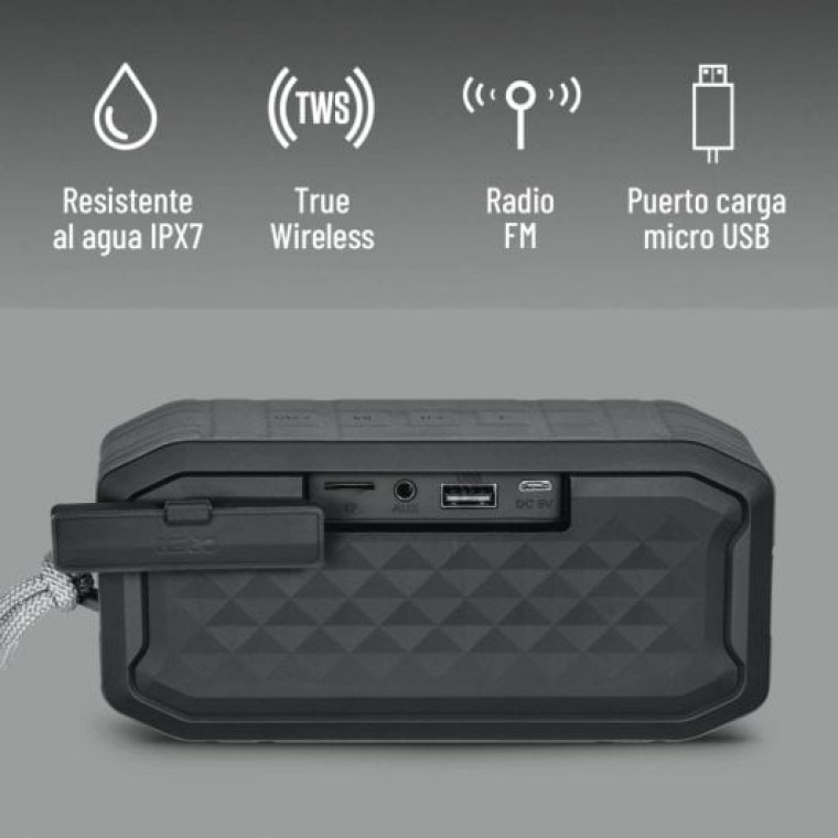 Elbe ALT-G15-TWS Altavoz Portátil Bluetooth Resistente al Agua 5W Gris