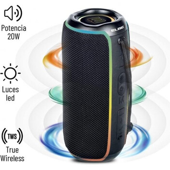 Elbe ALT-N12-TWS Altavoz Portátil Bluetooth Resistente al Agua 20W RGB Negro Elbe ALT-N12-TWS Altavoz Portátil Bluetooth Resistente al Agua 20W RGB Negro