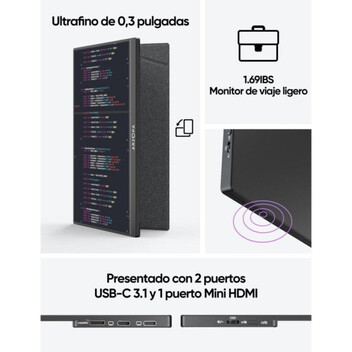 Monitor ARZOPA 14" FullHD 60Hz IPS HDR Portátil USB-C HDMI MiniDP Altavoces