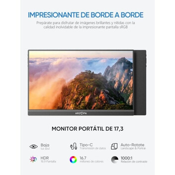 Monitor ARZOPA 17.3" FullHD 1080P 60Hz IPS HDR Altavoces Ultra Delgado Monitor ARZOPA 17.3" FullHD 1080P 60Hz IPS HDR Altavoces Ultra Delgado