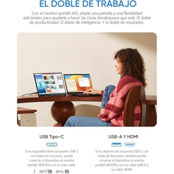 Monitor ARZOPA 14" FullHD 60Hz IPS HDR USB-C MiniDP Altavoces Soporte Portátil