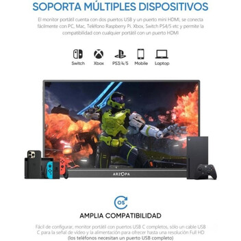 Monitor ARZOPA 17,3" FullHD 60Hz IPS HDR Altavoces Soporte Integrado USB-C HDMI