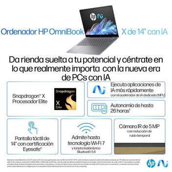 Portátil HP OmniBook X 14-fe0006ns QC Snapdragon X Elite 1E-78-100/16GB/1TB SSD/14" Táctil Windows 1 Portátil HP OmniBook X 14-fe0006ns QC Snapdragon X Elite 1E-78-100/16GB/1TB SSD/14" Táctil Windows 1