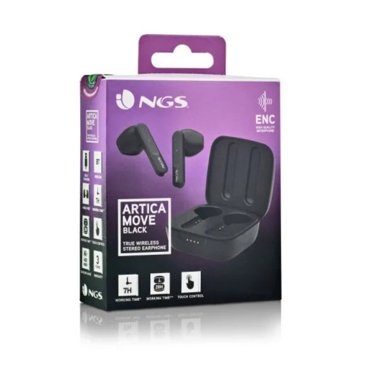 NGS Artica Move Black Auriculares Inalámbricos con Estuche de Carga y Bluetooth 5.3 Negro