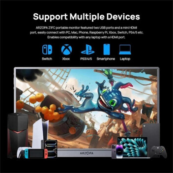 Monitor Arzopa 16.1" FullHD 144Hz IPS portátil sRGB 106% 780 g Aluminio USB-C HDMI Mini