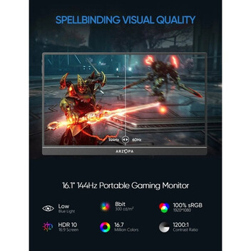 Arzopa G1 Game Monitor Portátil USB-C 16.1" LCD IPS FullHD 144Hz Arzopa G1 Game Monitor Portátil USB-C 16.1" LCD IPS FullHD 144Hz