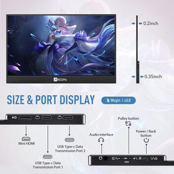 Arzopa A1 Gamut Monitor Portátil 15.6" IPS FullHD