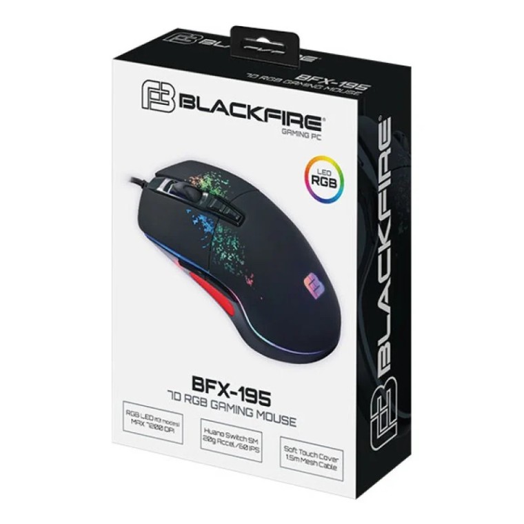 Blackfire BFX-195 Ratón Gaming RGB 7200 DPI Negro