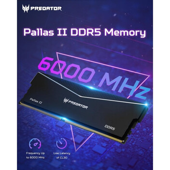 Memoria RAM Acer Predator Pallas II DDR5 6000MHz 32GB 2x16GB CL34 Negra Intel XMP 3.0 y AMD EXPO