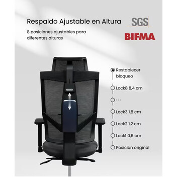 Silla Ergonómica con Respaldo Ajustable en Altura de 8 Niveles