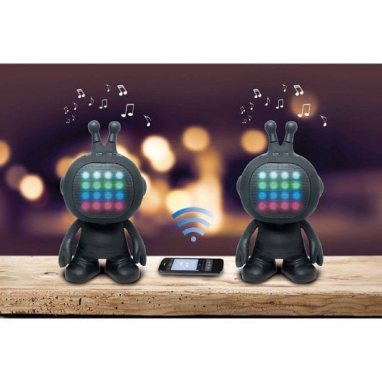 Lexibook iParty Altavoz Bluetooth con Forma de Robot y Efectos Luminosos Negro