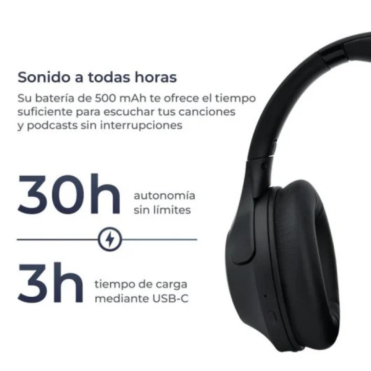 Ksix Odissey Auriculares Inalámbricos, ANC + ENC, Micrófono, Autonomía 30h, Llamadas, Estuche, Negro