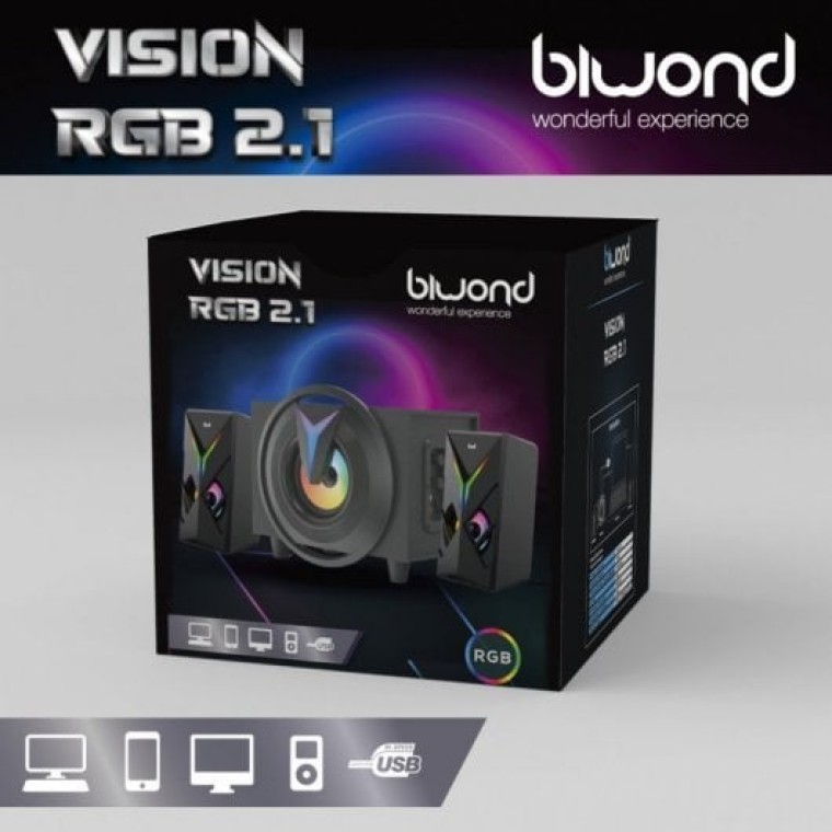 Biwond Vision RGB 2.1Altavoces Gaming RGB con Woofer 8W y 2 Altavoces Satélites 4W Negro