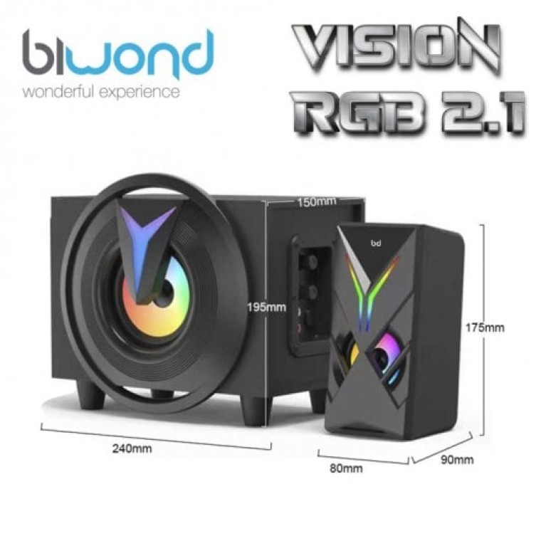 Biwond Vision RGB 2.1Altavoces Gaming RGB con Woofer 8W y 2 Altavoces Satélites 4W Negro