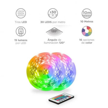 Ksix ColorLED Tira LED de Colores RGB con Control Remoto 10m Ksix ColorLED Tira LED de Colores RGB con Control Remoto 10m