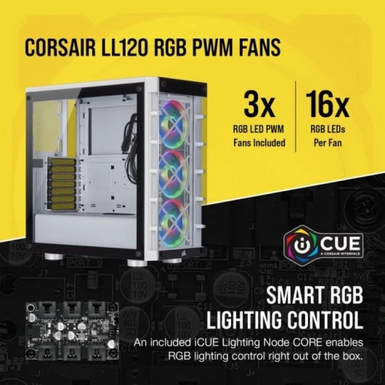 Corsair iCUE 465X RGB Cristal Templado USB 3.0 Blanca