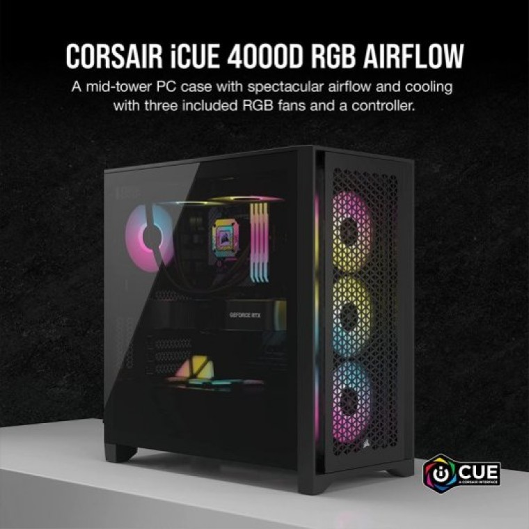 Corsair iCUE 4000D RGB AIRFLOW Cristal Templado USB 3.2 Negra