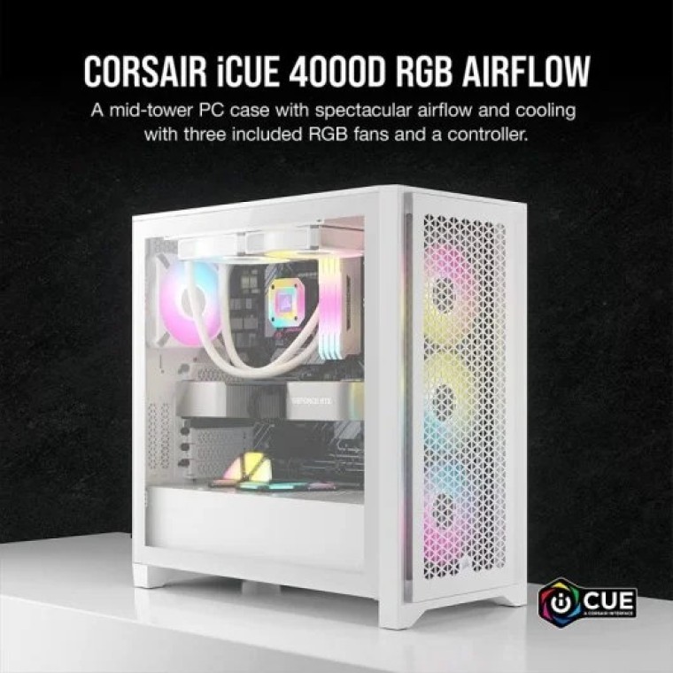 Corsair iCUE 4000D RGB AIRFLOW Cristal Templado USB 3.2 Blanca