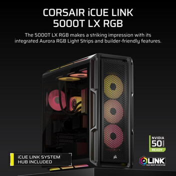 Torre PC Corsair iCUE LINK 5000T LX RGB Mid Tower EATX Cristal Templado USB-C Negra