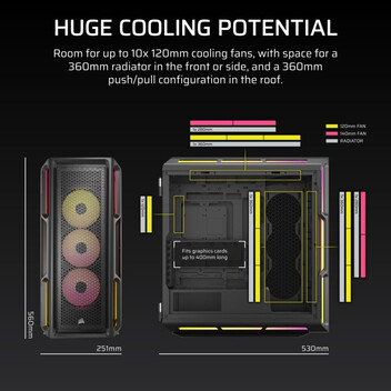 Torre PC Corsair iCUE LINK 5000T LX RGB Mid Tower EATX Cristal Templado USB-C Negra