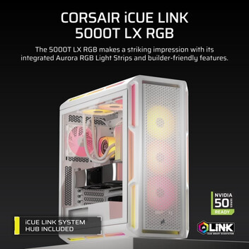 Torre PC Corsair iCUE LINK 5000T LX RGB Mid Tower EATX Cristal Templado USB-C Blanca Torre PC Corsair iCUE LINK 5000T LX RGB Mid Tower EATX Cristal Templado USB-C Blanca