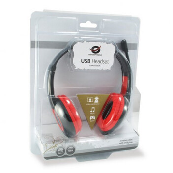 Conceptronic Auriculares USB con Control de Volumen Rojos