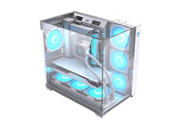 Torre PC Caja Hiditec SKY Semitorre ATX Triple Cristal Templado RGB Plata 7 Ventiladores Panel USB-C