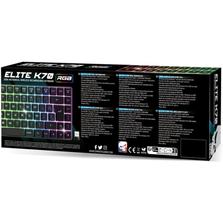 Spirit of Gamer Elite K70 RGB Teclado Gaming Inalámbrico