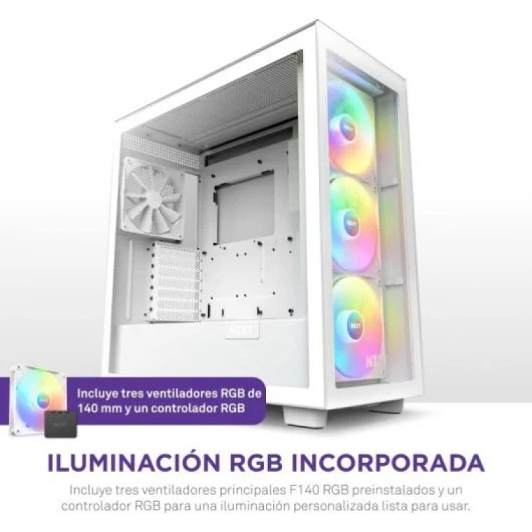 NZXT H7 Elite RGB 2023 Cristal Templado USB 3.2 Blanca