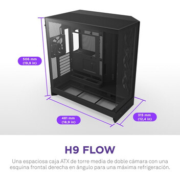 Torre PC Caja NZXT H9 Flow Malla y vidrio templado, 3x140mm, ATX/EATX