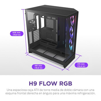 Torre PC Torre NZXT H9 Flow RGB Ventana Lateral Vidrio Templado ATX/EATX Iluminación Negra Torre PC Torre NZXT H9 Flow RGB Ventana Lateral Vidrio Templado ATX/EATX Iluminación Negra