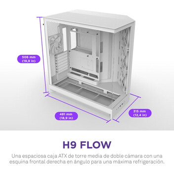 Torre PC Torre NZXT H9 Flow Blanco Ventana Templada ATX EATX mATX Mini-ITX 4 Ventiladores Vidrio Tem Torre PC Torre NZXT H9 Flow Blanco Ventana Templada ATX EATX mATX Mini-ITX 4 Ventiladores Vidrio Tem