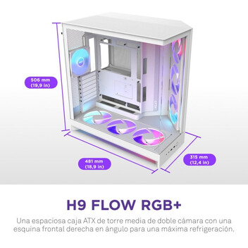 Torre PC Torre NZXT H9 Flow RGB+ Blanco ATX/EATX Vidrio Templado RGB Midi Tower Torre PC Torre NZXT H9 Flow RGB+ Blanco ATX/EATX Vidrio Templado RGB Midi Tower