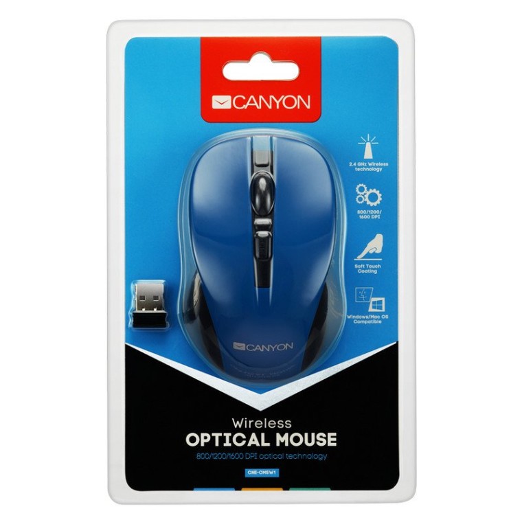 Canyon CNE-CMSW1BL Ratón Inalámbrico 1200DPI Azul