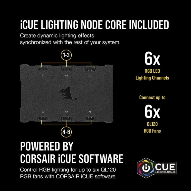 Corsair iCUE QL120 RGB Pack de Tres Ventiladores con Lighting Node CORE