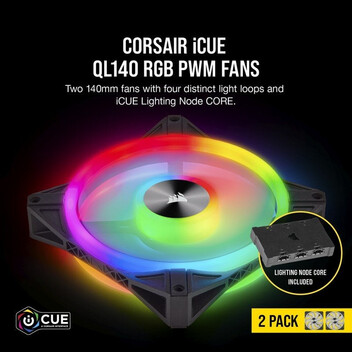 Corsair iCUE QL140 RGB PWM Dual Fan con Lighting Node Core Negro 140mm