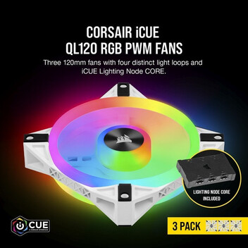 Corsair iCUE QL120 RGB PWM Triple Fan Kit Blanco con Lightning Node Core 120mm