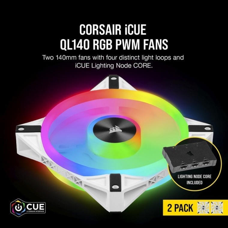 Corsair iCUE QL140 RGB PWM Dual Fan con Lighting Node Core Blanco 140mm